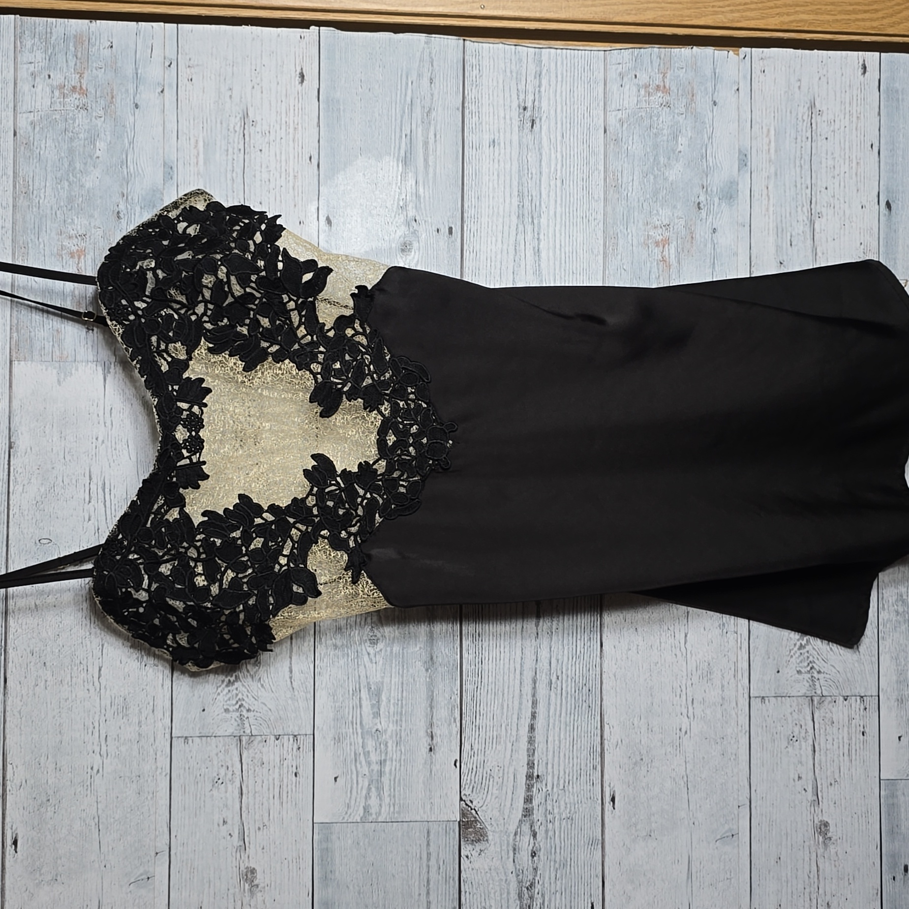 Stunning Fantasy Lingerie Black Tan Lace Mini Lingerie Slip Dress Size